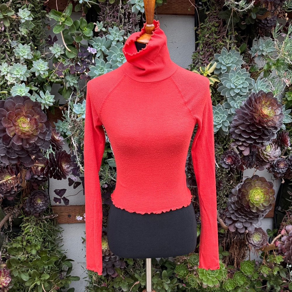 Orange Turtleneck Long Sleeve Top
